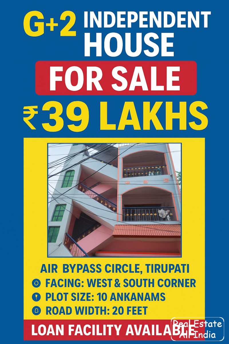 G+2 HOUSE SOUTH and WEST CORNER 39 LAKHS AIR BYPASS ROAD 10 ANKANAMS