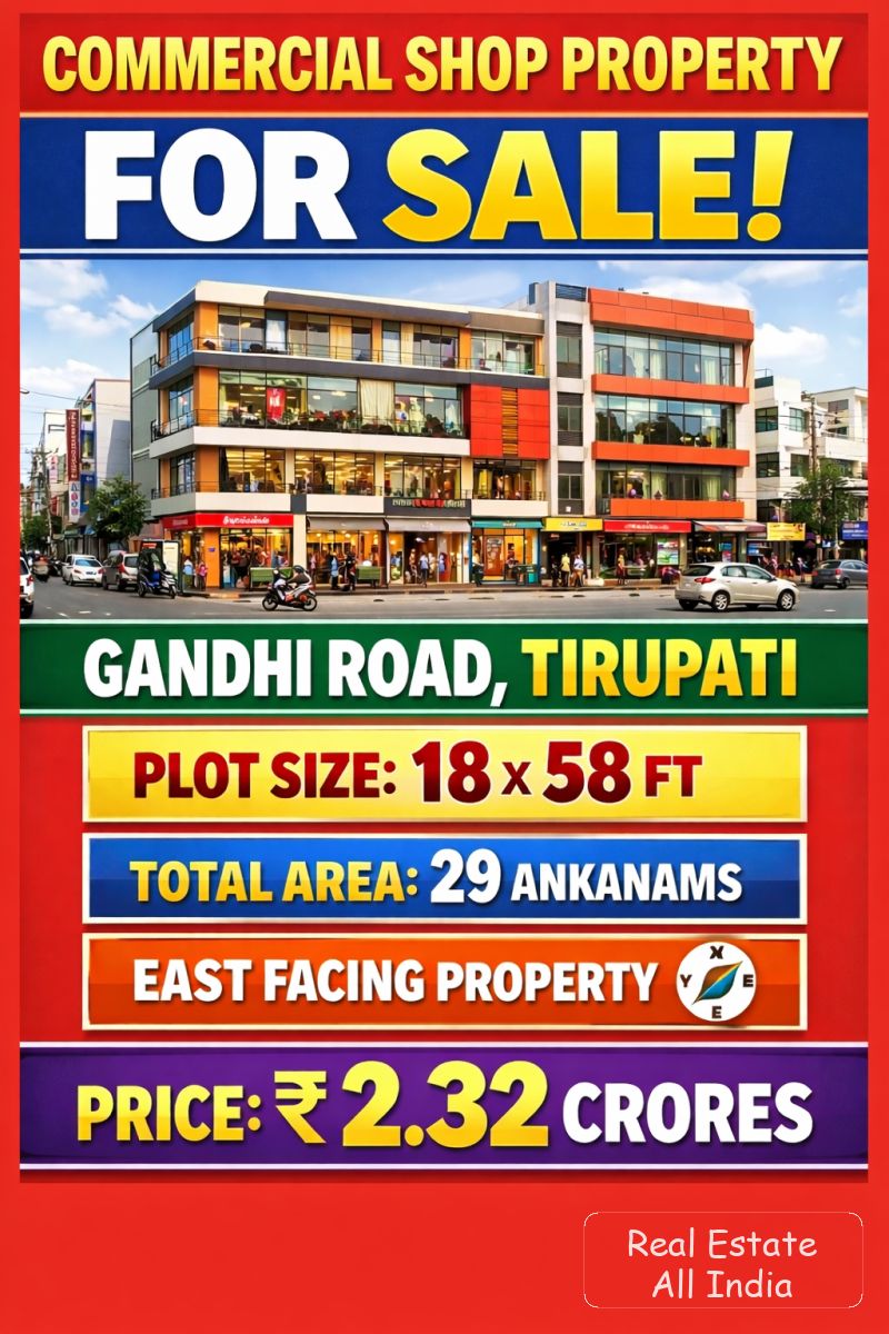 🏢 Commercial Shop Property for Sale – Gandhi Road, Tirupati 📐 Plot Size: 18 × 58 ft 📏 29 ANKANAMS