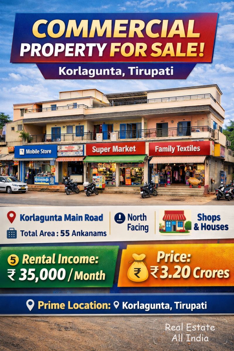 🏢 కమర్షియల్ ప్రాపర్టీ అమ్మకానికి – కొర్లగుంట, తిరుపతి 📍 లొకేషన్: కొర్లగుంట మెయిన్ రోడ్, తిరుపతి 🧭 - PS0201