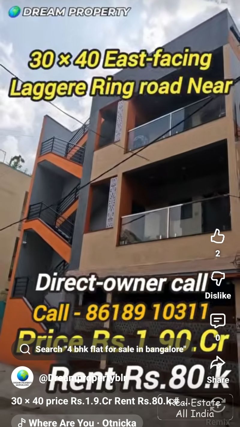 🏡 30×40 EAST FACING BUILDING FOR SALE 🔥 📍 Location: Laggere Ring Road Near, Bangalore 🧭 Facing: East Facing 📏 Measurement: 30 × 40 💰 Price: ₹1.9 - PS0439