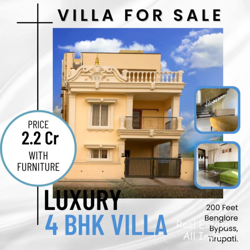 🏡 తిరుపతిలో లగ్జరీ 4BHK విల్లా అమ్మకానికి ✨ 📍 లొకేషన్: బెంగళూరు–తిరుపతి బైపాస్ రోడ్ నుండి కేవలం 100 మీటర్లు ✨ నిర్మాణ విస్తీర్ణం: 3116 చదరపు అడుగులు - PS0453
