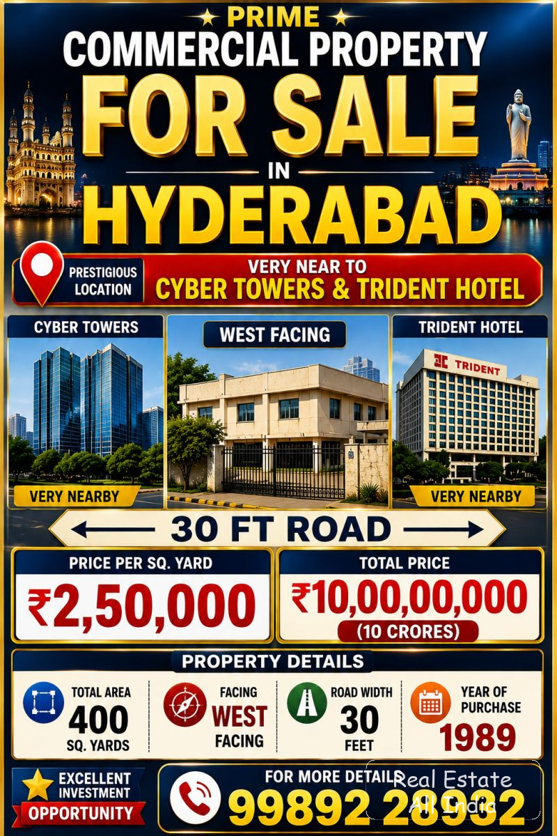 🏢 హైదరాబాద్‌లో ప్రైమ్ కమర్షియల్ ప్రాపర్టీ ఫర్ సేల్  Prime Commercial Property for Sale in Hyderabad  📍 లొకేషన్ / Location: సైబర్ టవర్స్ మరియు ట్రైడె - PS0502