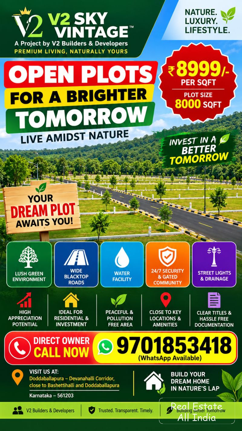 🏡 V2 SKY VINTAGE – PREMIUM PLOTS 🌿 Nature • Luxury • Lifestyle 📍 Doddaballapura – Devanahalli Corridor, Karnataka 💰 ₹8,999/- Per Sq.Ft 📐 Plot Siz - PS0521