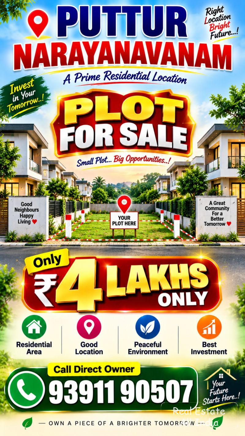 🏡 పుత్తూరు – నారాయణవనం 🔴 ప్లాట్ అమ్మకానికి 💰 ధర కేవలం ₹4 లక్షలు మాత్రమే 📍 మంచి లొకేషన్ 🏠 నివాసానికి అనువైన ప్రదేశం 🌿 ప్రశాంతమైన వాతావరణం 🛣️ మంచ - PS0558
